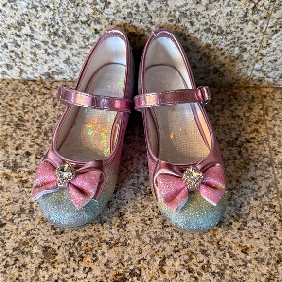 Sparkly Pink and Blue Kids Shoes with Bow - Picture 1 of 7